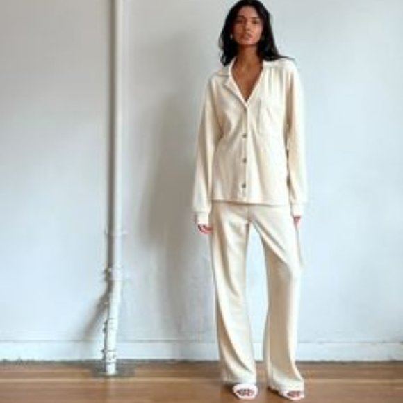 OAK + FORT RIB-KNIT BUTTON UP TOP and RIB-KNIT PANT SMALL New with Tags - Picture 1 of 12